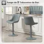 Juego de 2 Taburetes de Bar con Altura Ajustable Respaldo Asiento de Piel Sintética Marco de Acero y Reposapiés Gris