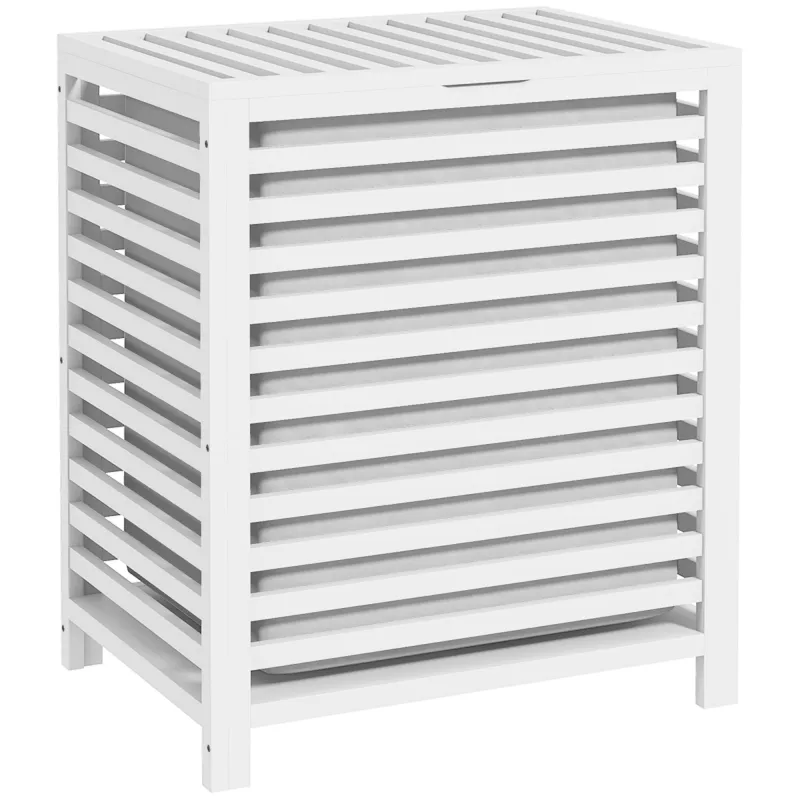 Cesta para la Colada de Bambú Capacidad de 55L Cesto para Ropa Sucia con 2 Asas y Bolsa Extraíble 50x36x60 cm Blanco