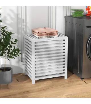 Cesta para la Colada de Bambú Capacidad de 55L Cesto para Ropa Sucia con 2 Asas y Bolsa Extraíble 50x36x60 cm Blanco