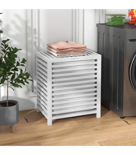 Cesta para la Colada de Bambú Capacidad de 55L Cesto para Ropa Sucia con 2 Asas y Bolsa Extraíble 50x36x60 cm Blanco