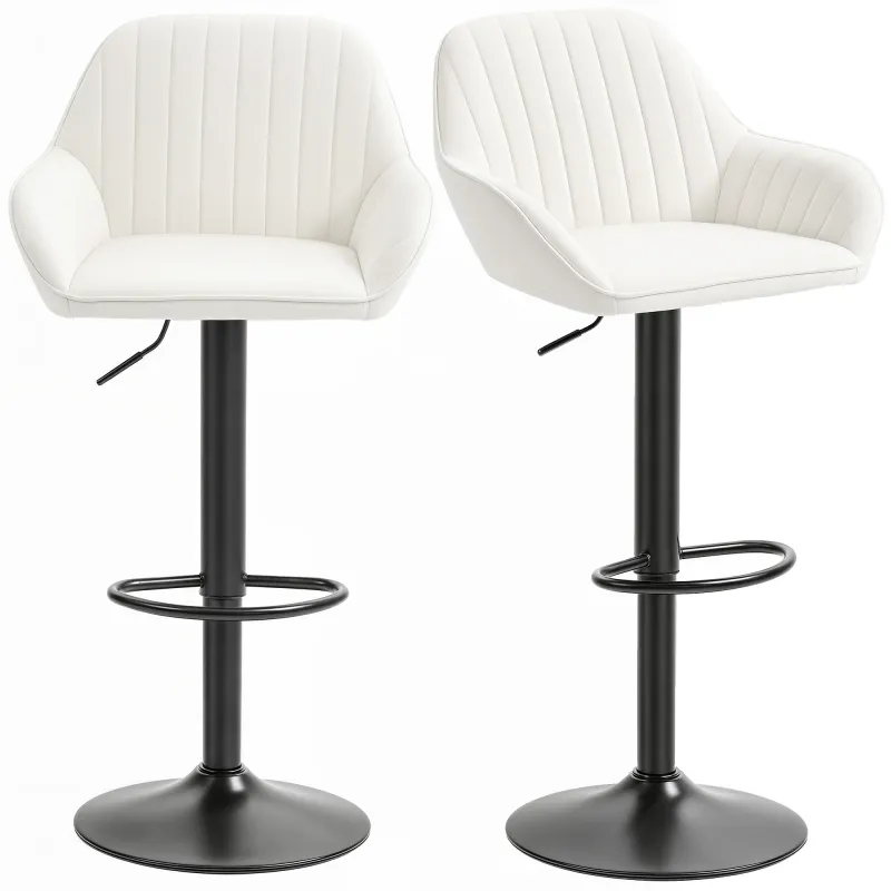 Juego de 2 Taburetes de Bar Giratorios Altura Ajustable 62-83 cm Tapizada en Terciopelo Respaldo y Reposapiés Crema