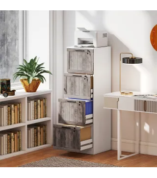 Cajonera de Escritorio con 4 Cajones Cerradura 2 Llaves Barras Colgantes para A4 Carta 39,4x40x129 cm Blanco y Madera