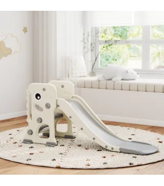 Tobogán Infantil con Diseño de Dinosaurio Canasta y Escalera para Niños de 2-5 Años para Interior 146x52x65 cm Crema