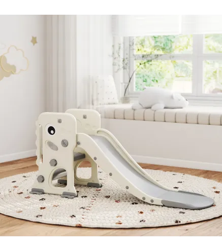 Tobogán Infantil con Diseño de Dinosaurio Canasta y Escalera para Niños de 2-5 Años para Interior 146x52x65 cm Crema