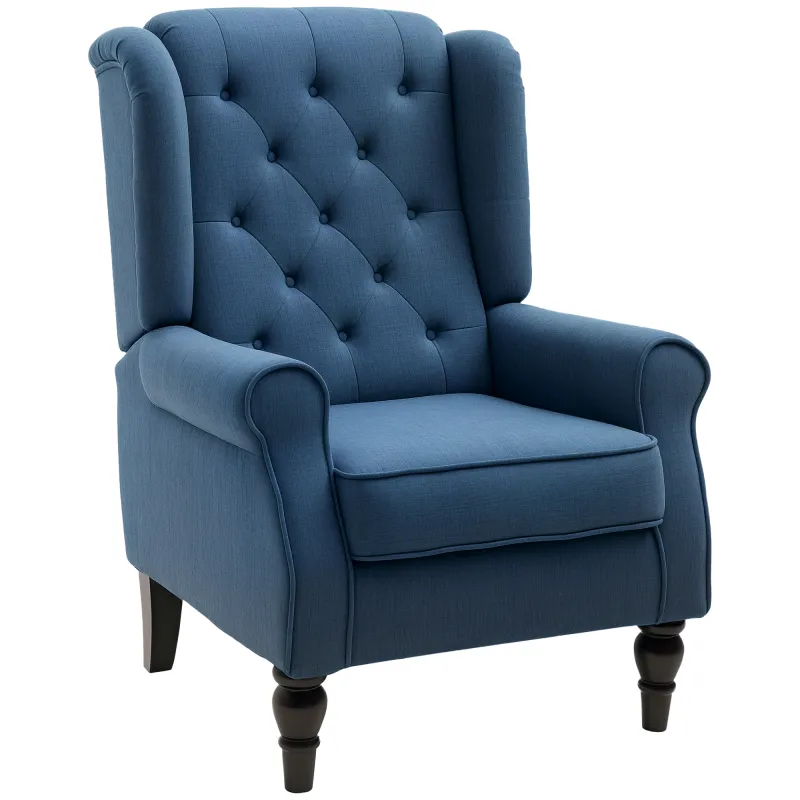 Sillón de Salón con Reposabrazos y Patas de Madera Butaca Carga 160 kg para Dormitorio Oficina Sala de Estar 74x86x102 cm Azul