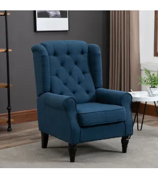 Sillón de Salón con Reposabrazos y Patas de Madera Butaca Carga 160 kg para Dormitorio Oficina Sala de Estar 74x86x102 cm Azul