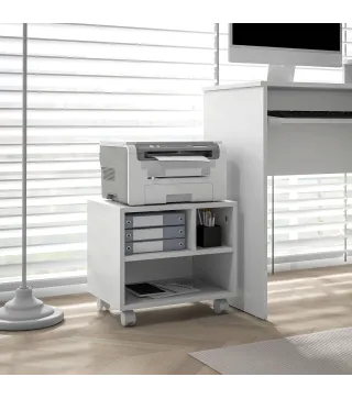 Soporte de Impresora con Ruedas Compartimentos Abiertos para Oficina Estudio 40x30x36 cm Blanco