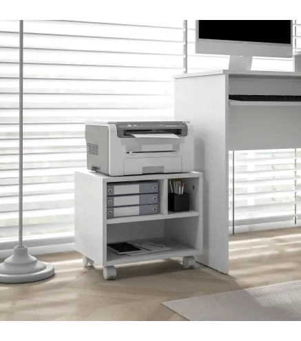 Soporte de Impresora con Ruedas Compartimentos Abiertos para Oficina Estudio 40x30x36 cm Blanco
