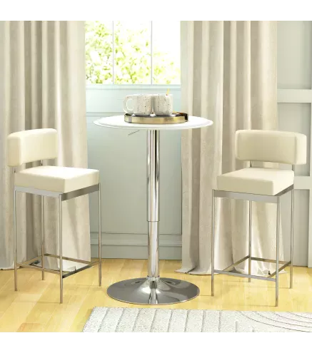 Mesa de Bar con Altura Ajustable Giratoria 360° Base Redonda Mesa Alta de Bar para Cocina Comedor Ø63x67-93 cm Blanco