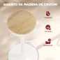 Juego de 2 Taburetes Altos de Cocina con Altura Ajustable Asiento de Madera Marco de Acero y Reposapiés Natural y Blanco