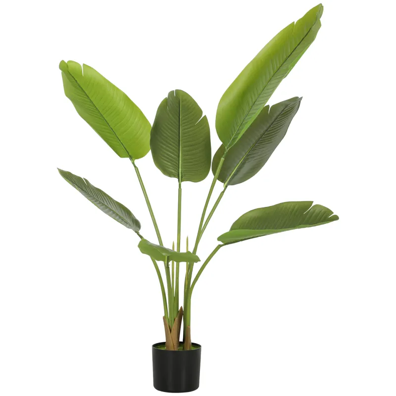 Planta Artificial Decorativa 109 cm Bananera Artificial con Maceta y Hojas para Interior Verde