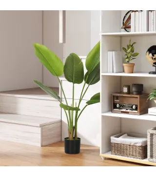 Planta Artificial Decorativa 109 cm Bananera Artificial con Maceta y Hojas para Interior Verde