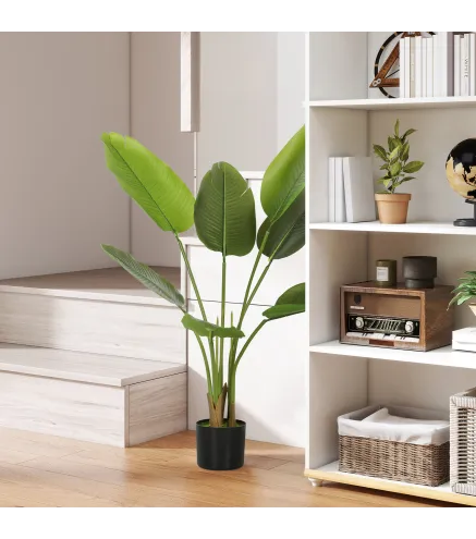 Planta Artificial Decorativa 109 cm Bananera Artificial con Maceta y Hojas para Interior Verde