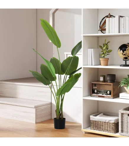 Planta Artificial Decorativa 160 cm Bananera Artificial con Maceta y Hojas para Interior Verde