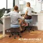 Taburete Giratorio Redondo Taburete con Ruedas Altura Regulable 50-66 cm Asiento Tapizado en Tejido de Borreguito Azul