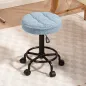Taburete Giratorio Redondo Taburete con Ruedas Altura Regulable 50-66 cm Asiento Tapizado en Tejido de Borreguito Azul