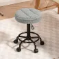 Taburete Giratorio Redondo Taburete con Ruedas Altura Regulable 50-66 cm Asiento Tapizado en Tejido de Borreguito Gris
