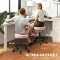 Taburete Giratorio Redondo Taburete con Ruedas Altura Regulable 50-66 cm Asiento Tapizado en Tejido de Borreguito Rosa