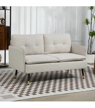 Sofá de Salón de 2 Plazas Moderno con 4 Cojines Reposabrazos y Patas de Acero Carga 240 kg 139x68x80 cm Crema