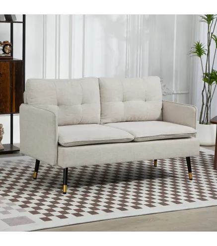 Sofá de Salón de 2 Plazas Moderno con 4 Cojines Reposabrazos y Patas de Acero Carga 240 kg 139x68x80 cm Crema