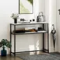 Consola Recibidor Estrecha con Superficie con Efecto Mármol Estante Abierto y Marco de Metal 100x30x81 cm Blanco