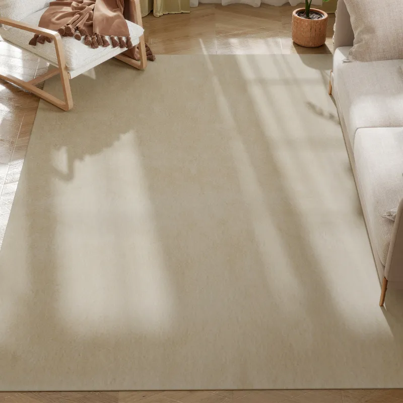 Alfombra Salón 160x230 cm Lavable en Lavadora Pelo Largo Estilo Moderno Tapete para Sala de Estar Dormitorio Crema
