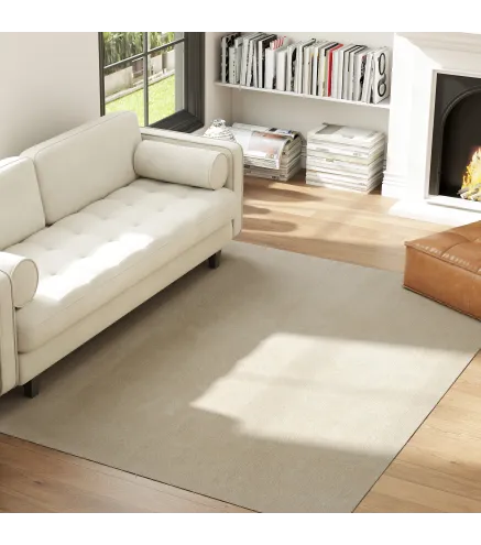 Alfombra Salón 160x230 cm Lavable en Lavadora Pelo Largo Estilo Moderno Tapete para Sala de Estar Dormitorio Crema