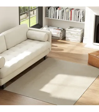 Alfombra Salón 120x160 cm Lavable en Lavadora Pelo Largo Estilo Moderno Tapete para Sala de Estar Dormitorio Crema