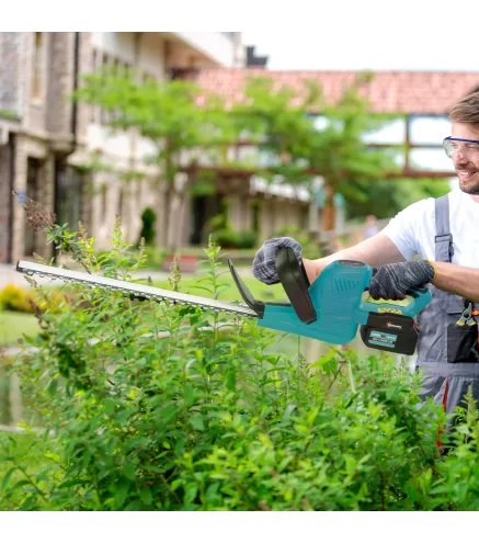 Cortasetos Batería 18V con 2 Baterías de 4000mAh Longitud de Cuchilla de 51 cm Motor sin Escobillas y Cargador Azul