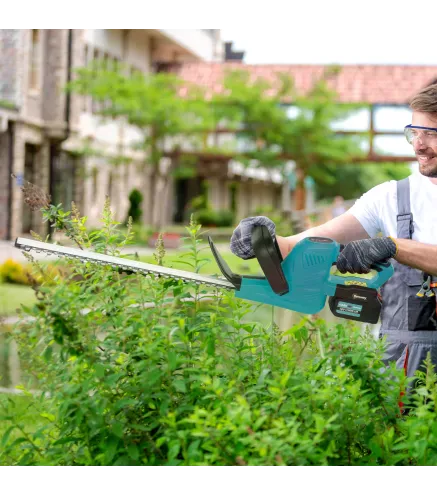 Cortasetos Batería 18V con 2 Baterías de 4000mAh Longitud de Cuchilla de 51 cm Motor sin Escobillas y Cargador Azul