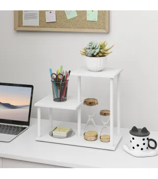 Estantería Librería de 3 Niveles Efecto Madera con Marco de Metal para Escritorio Oficina Cocina 40x20x34,5 cm Blanco