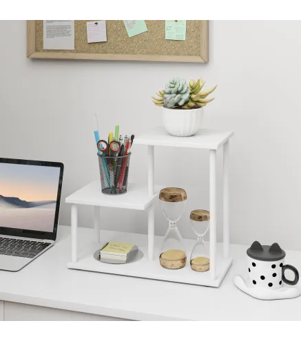 Estantería Librería de 3 Niveles Efecto Madera con Marco de Metal para Escritorio Oficina Cocina 40x20x34,5 cm Blanco