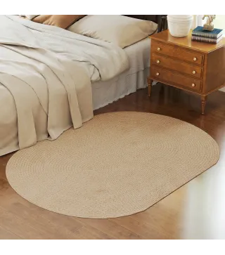 Alfombra Salón 170x120 cm Lavable en Lavadora Tejido a Mano Estilo Rústico Tapete para Sala de Estar Dormitorio Beige