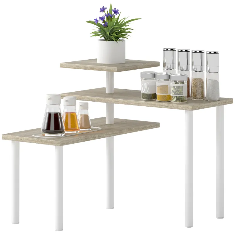 Estantería de Cocina de 3 Niveles con 3 Baldas Giratorias Marco de Metal y Diseño Escalonado para Comedor Salón Natural