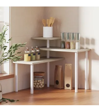 Estantería de Cocina de 3 Niveles con 3 Baldas Giratorias Marco de Metal y Diseño Escalonado para Comedor Salón Natural