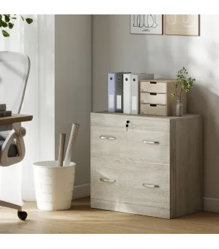 Cajonera de Escritorio con 2 Cajones con Guías para Carpetas Colgantes para A4 Cerradura y 2 Llaves 77x42x72 cm Natural