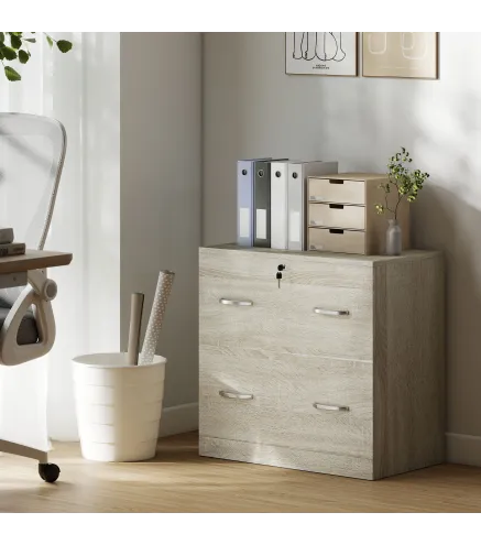 Cajonera de Escritorio con 2 Cajones con Guías para Carpetas Colgantes para A4 Cerradura y 2 Llaves 77x42x72 cm Natural