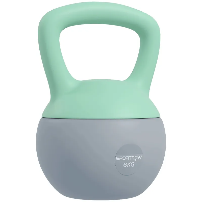 Pesa Rusa 6 kg Kettlebell Relleno de Arena Metálica y Mango Antideslizante para Entreno en Casa 19x19x28 cm Verde y Gris