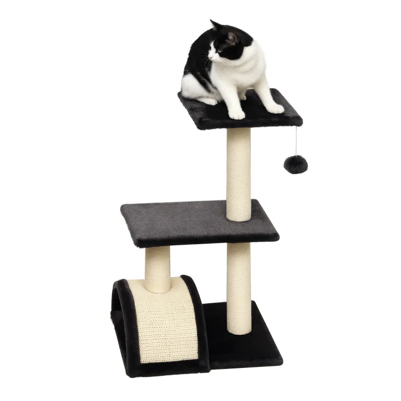 Rascador para Gatos de 3 Niveles Árbol para Gatos con Postes de Sisal Tablero para Rascar y Bola Colgante Gris