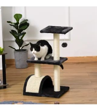 Rascador para Gatos de 3 Niveles Árbol para Gatos con Postes de Sisal Tablero para Rascar y Bola Colgante Gris