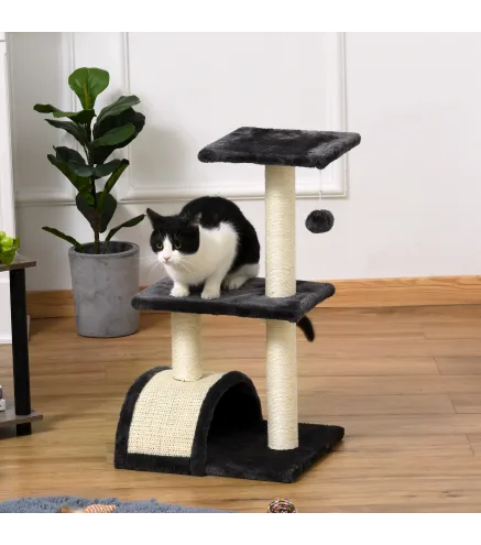 Rascador para Gatos de 3 Niveles Árbol para Gatos con Postes de Sisal Tablero para Rascar y Bola Colgante Gris
