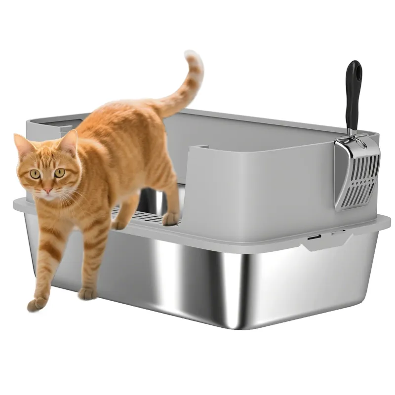 Arenero para Gatos de Acero Inoxidable XL con Borde Alto Pala Fácil de Limpiar Prueba de Fugas 60x40x29,5 cm Gris Arenero para Gatos de Acero Inoxidable XL con Borde Alto Pala Fácil de Limpiar Prueba de Fugas 60x40x29,5 cm Gris
