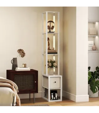 Lámpara de Pie Moderna con Estantes Abiertos Cajón de Tela e Interruptor de Pie para Dormitorio Sala de Estar Blanco