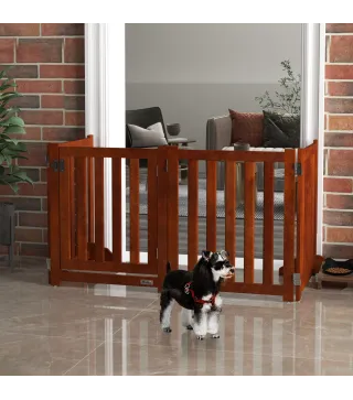 Barrera de Seguridad para Perros para Escaleras y Puertas Diseño Plegable y Soporte de Pie 205x30x60 cm Marrón