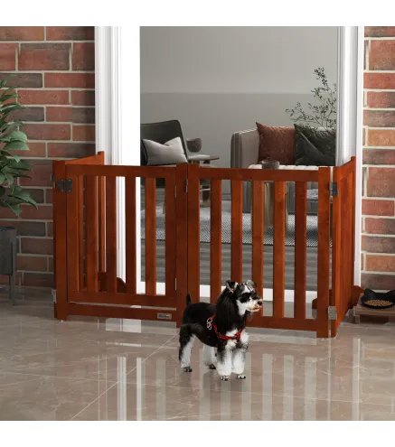 Barrera de Seguridad para Perros para Escaleras y Puertas Diseño Plegable y Soporte de Pie 205x30x60 cm Marrón