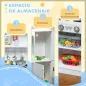 Cocina para Niños de +3 Años con Accesorios para Cocinar Pizarra Máquina de Hielo y Teléfono 83,8x26,8x81 cm Blanco