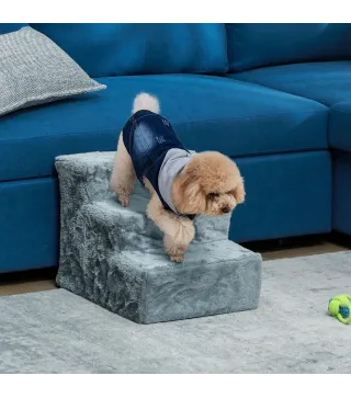 Escalera para Perros de 3 Peldaños con Funda Extraíble y Lavable para Mascotas Mayores para Cama Sofá 46x35x35 cm Gris