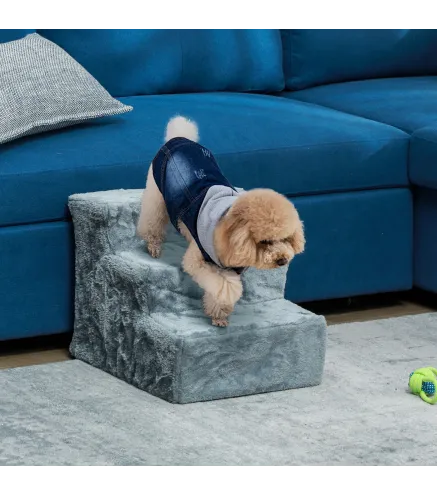 Escalera para Perros de 3 Peldaños con Funda Extraíble y Lavable para Mascotas Mayores para Cama Sofá 46x35x35 cm Gris