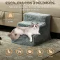Escalera para Perros de 3 Peldaños con Funda Extraíble y Lavable para Mascotas Mayores para Cama Sofá 46x35x35 cm Gris