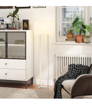 Lámpara de Pie para Salón 150 cm con Pantalla de Tela Luz Nocturna Interruptor de Pie y Base Metálico Blanco